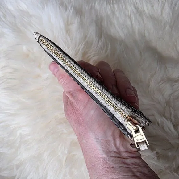 Coach Card Wallet with Logo, Zipper & Key Ring Tan Signature Jacquard Card Slot - Picture 9 of 12